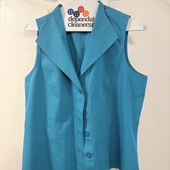 Jones New York Womans 12 Teal Sleeveless Collar Shirt - Picture 1 of 2